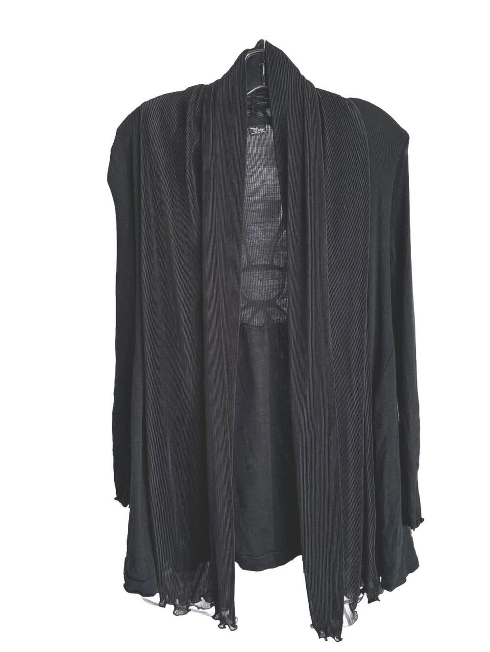 Oscalito Black Asymmetrical Ribbed Wool and Silk Women's Open Cardigan - Size 3